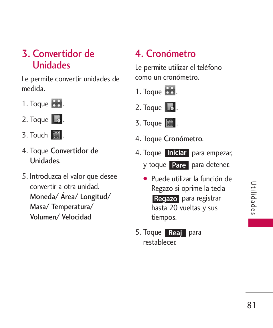 Convertidor de unidades, Cronómetro, Convertidor de unidades 81 | LG Bliss -UX700W User Manual | Page 224 / 297