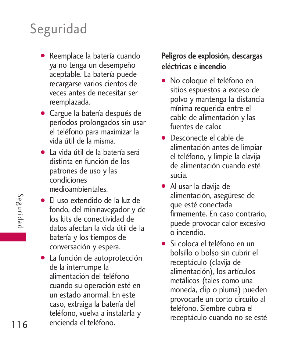 Peligros de explosión, desca, Seguridad | LG Bliss -UX700W User Manual | Page 259 / 297