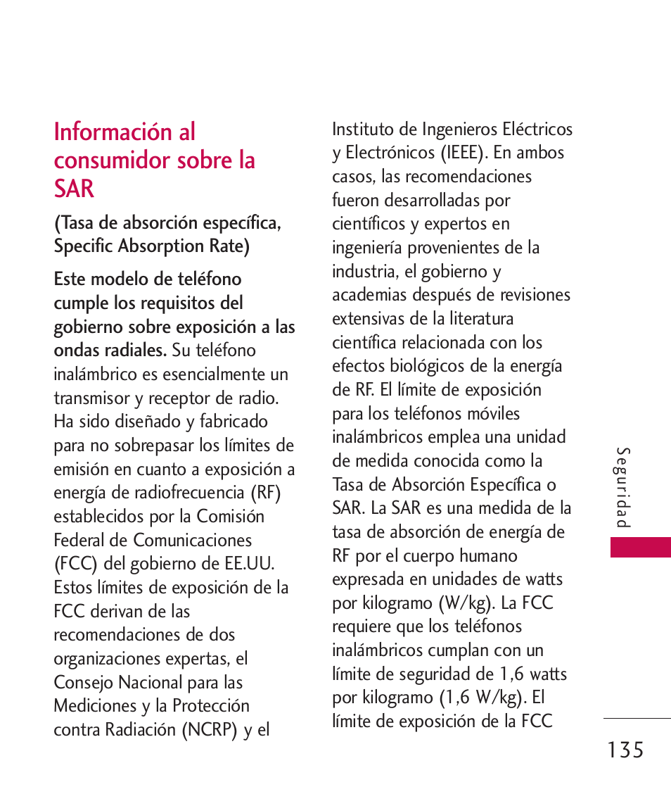 Información al consumidor so, Información al consumidor sobre la sar | LG Bliss -UX700W User Manual | Page 278 / 297