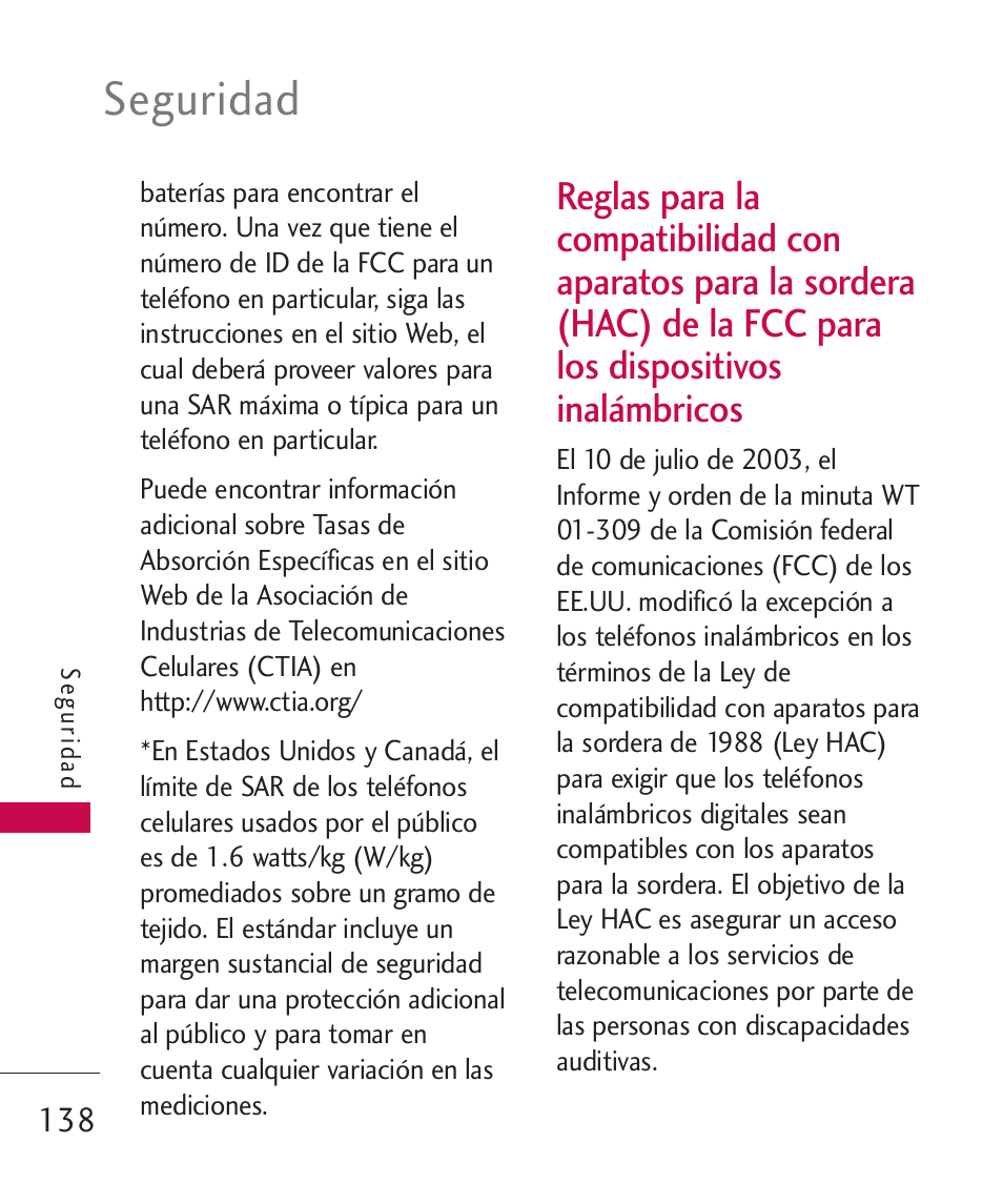 Reglas para la compatibilida, Seguridad | LG Bliss -UX700W User Manual | Page 281 / 297