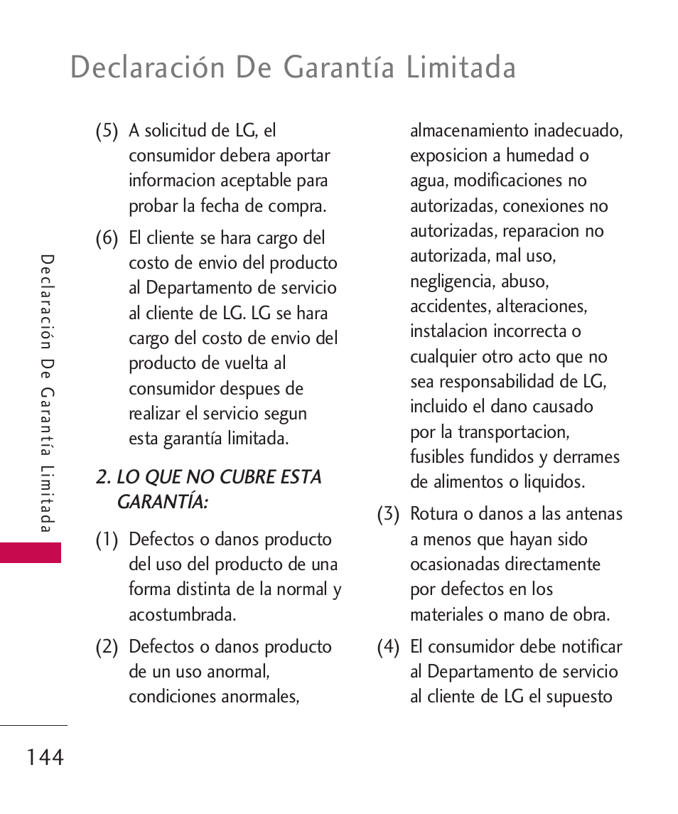 Declaración de garantía limitada | LG Bliss -UX700W User Manual | Page 287 / 297