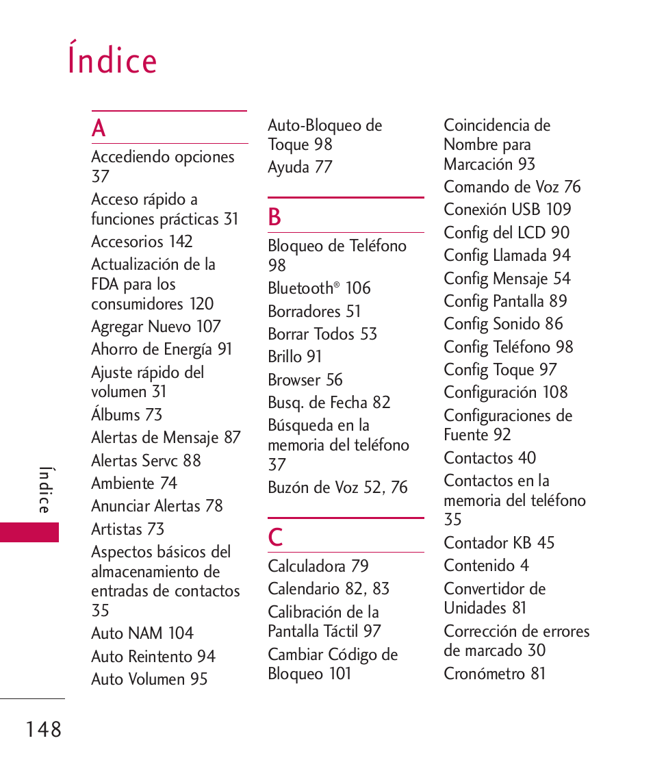 Índice | LG Bliss -UX700W User Manual | Page 291 / 297