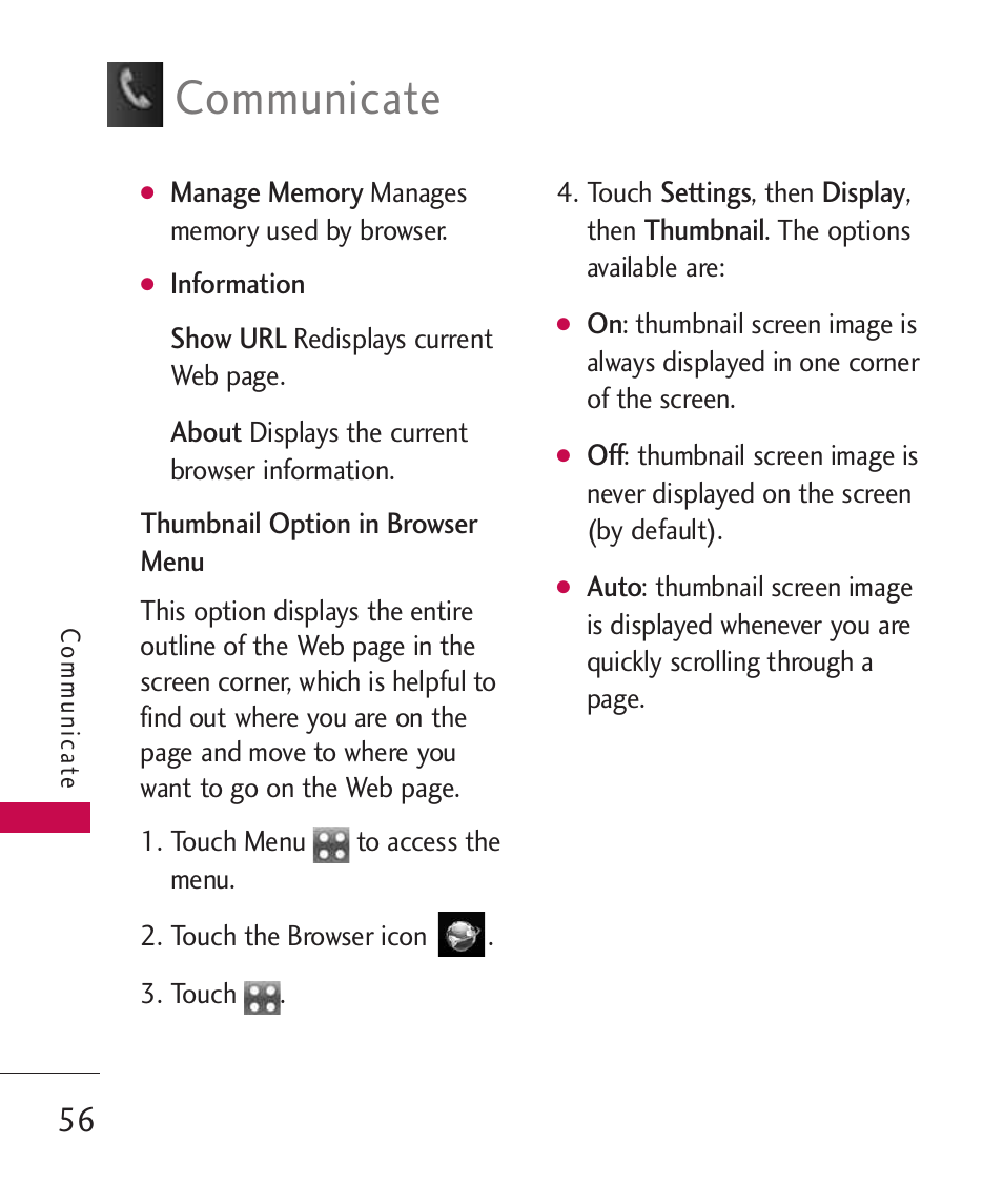 Communicate | LG Bliss -UX700W User Manual | Page 58 / 297