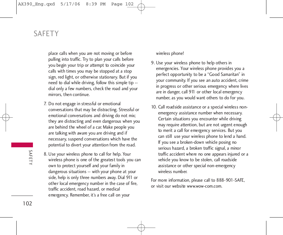 Safety | LG AX390 User Manual | Page 104 / 226