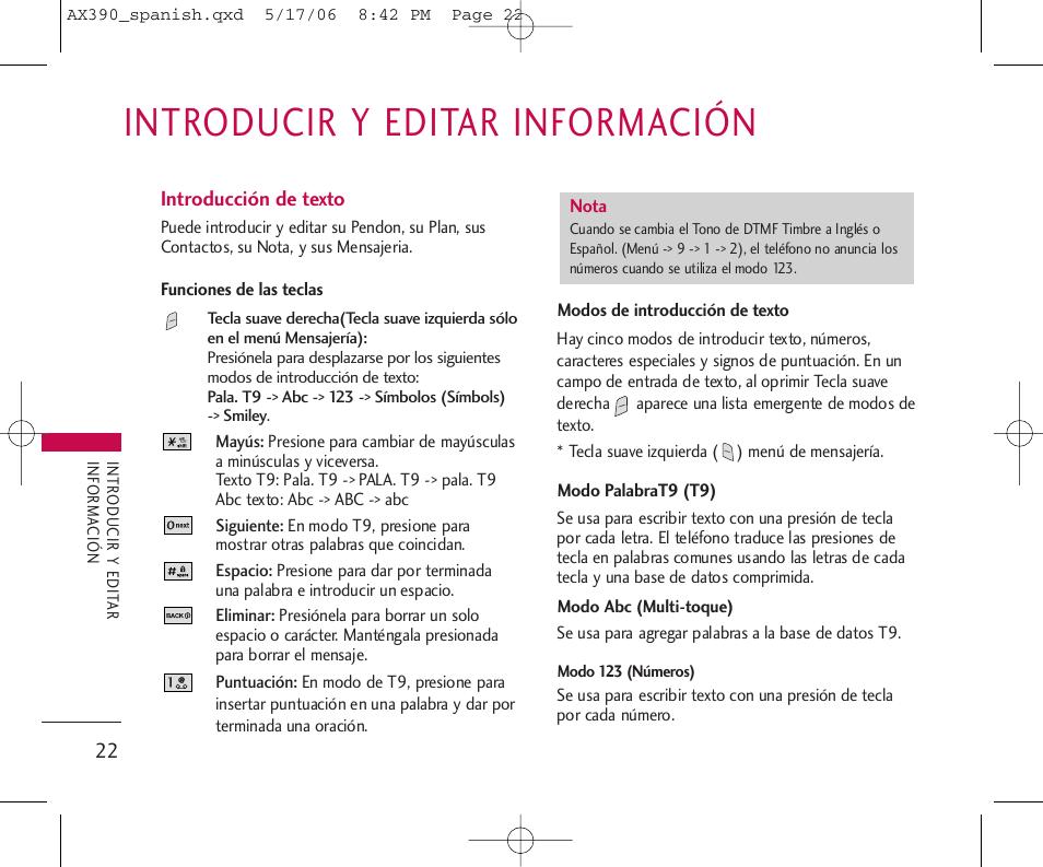 Introducir y editar información | LG AX390 User Manual | Page 136 / 226