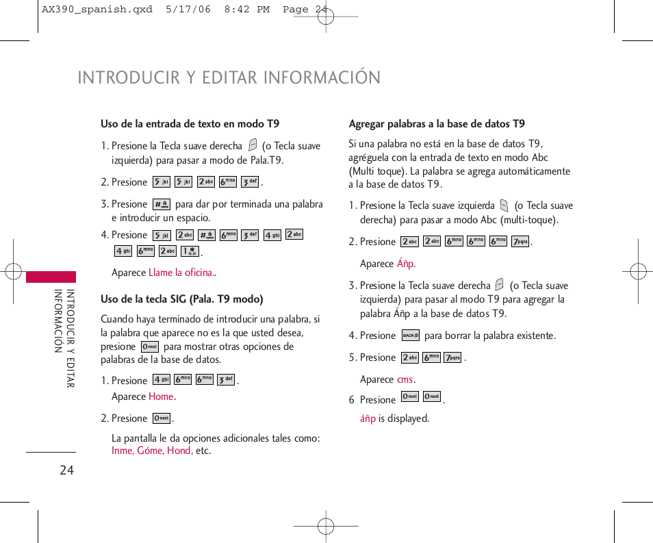 Introducir y editar información | LG AX390 User Manual | Page 138 / 226