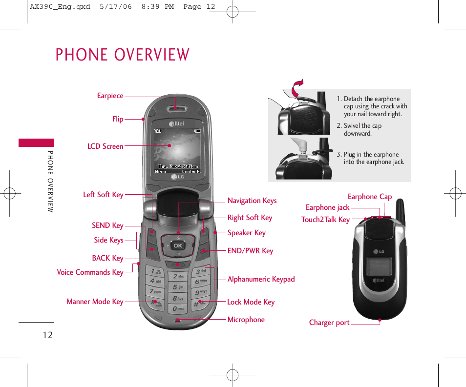 Phone overview | LG AX390 User Manual | Page 14 / 226