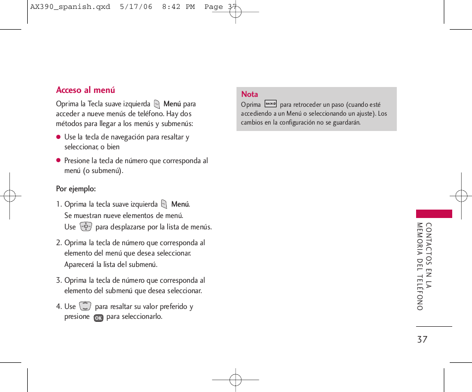Acceso al menú | LG AX390 User Manual | Page 151 / 226