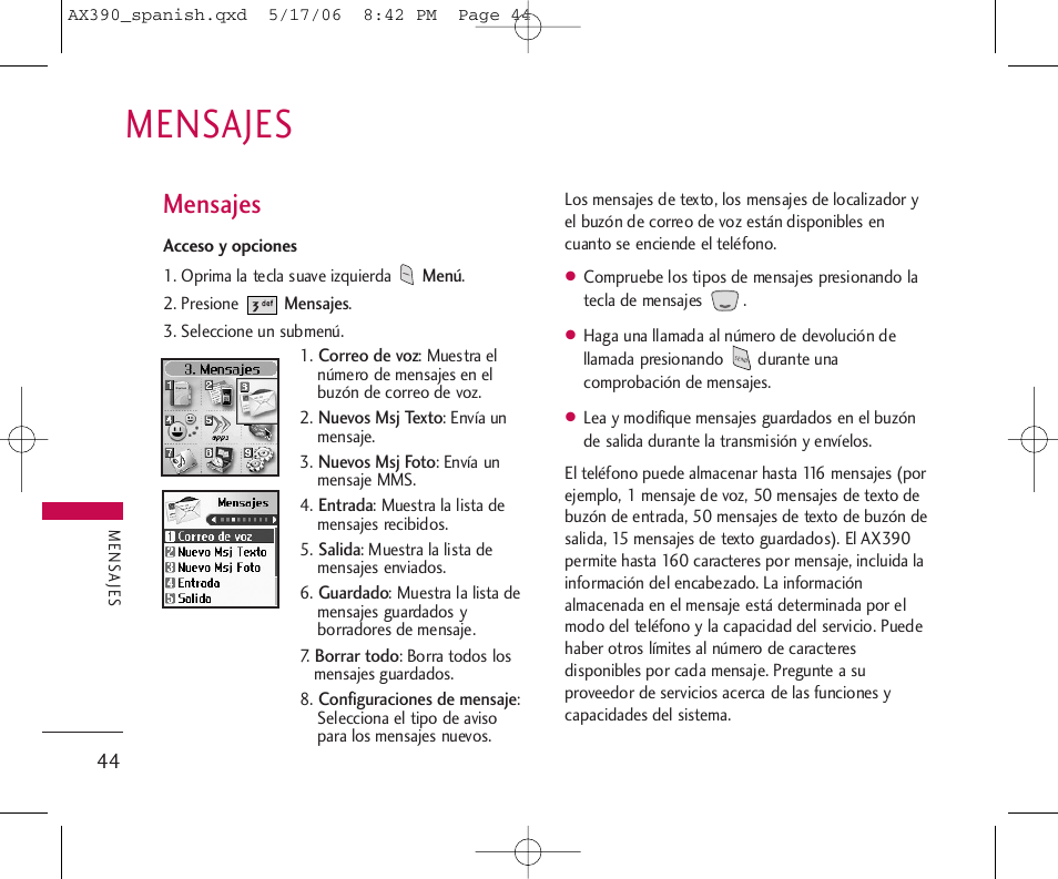 Mensajes | LG AX390 User Manual | Page 158 / 226