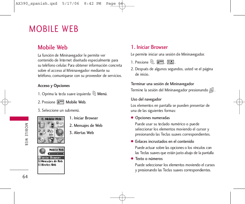 Mobile web, Iniciar browser | LG AX390 User Manual | Page 178 / 226