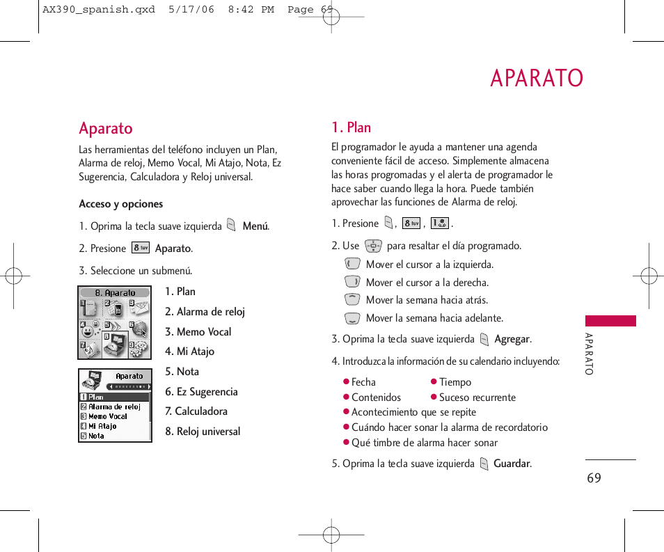 Aparato, Plan | LG AX390 User Manual | Page 183 / 226