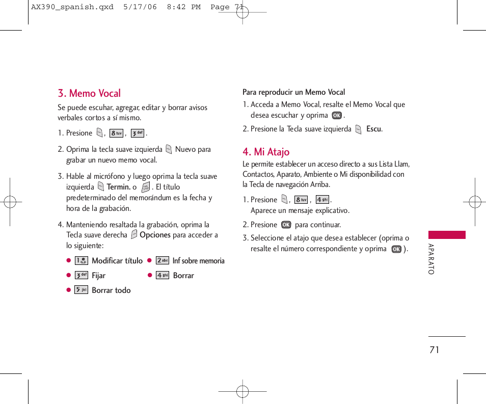 Mi atajo | LG AX390 User Manual | Page 185 / 226