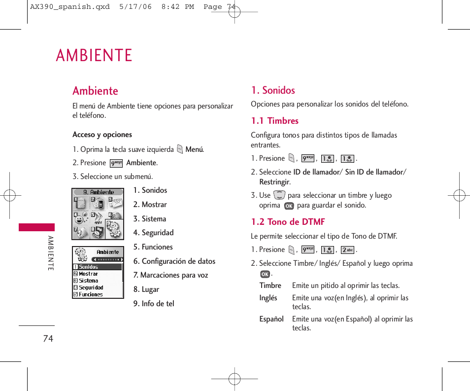 Ambiente, Sonidos | LG AX390 User Manual | Page 188 / 226