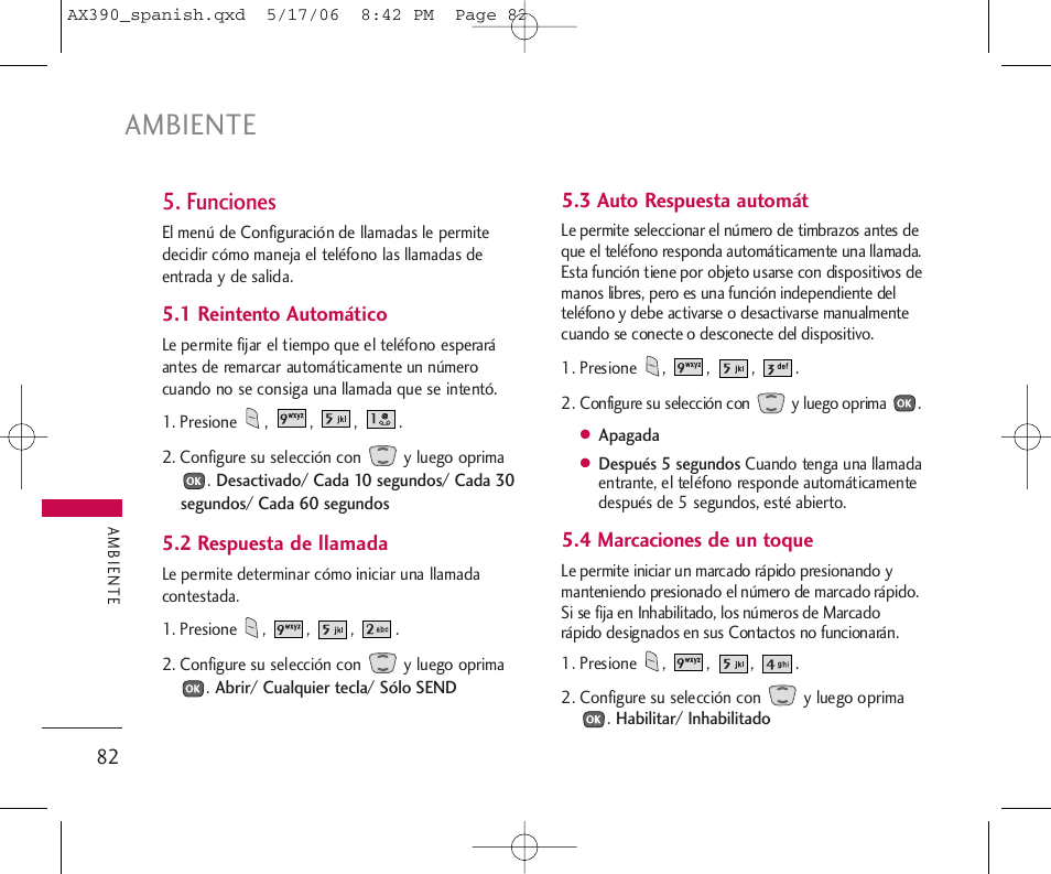 Ambiente, Funciones | LG AX390 User Manual | Page 196 / 226