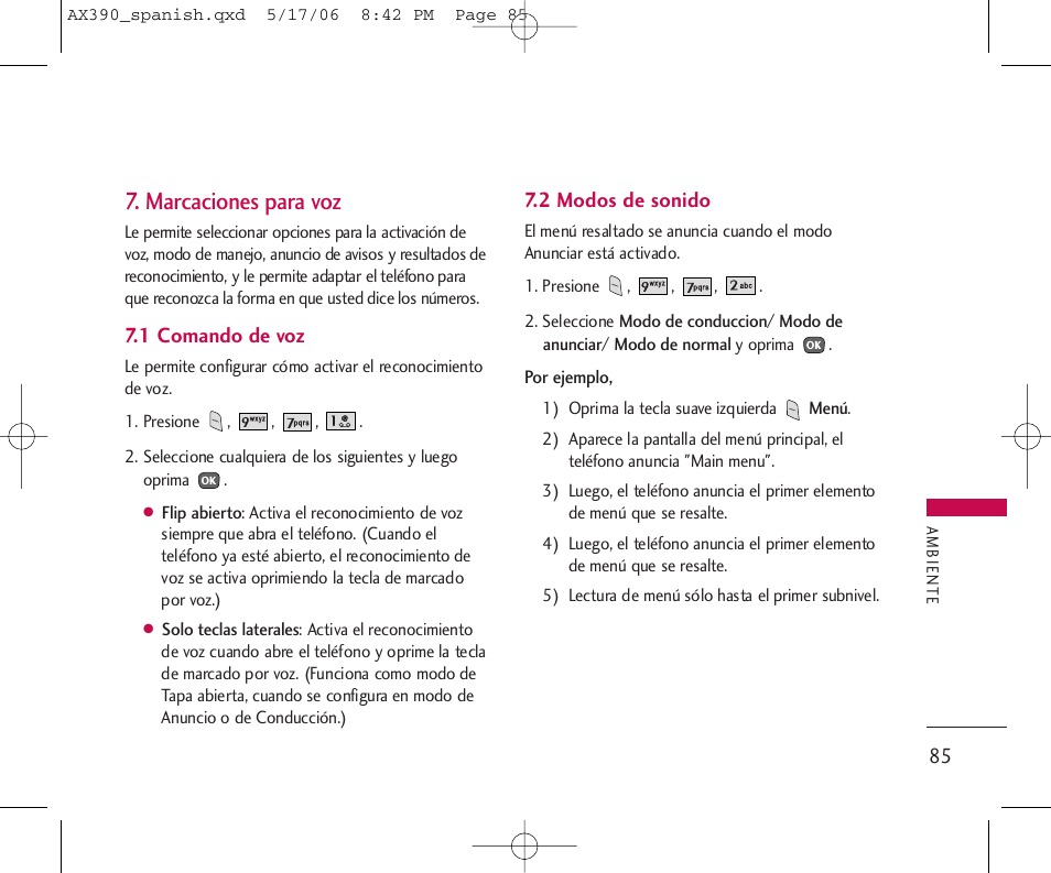 Marcaciones para voz | LG AX390 User Manual | Page 199 / 226