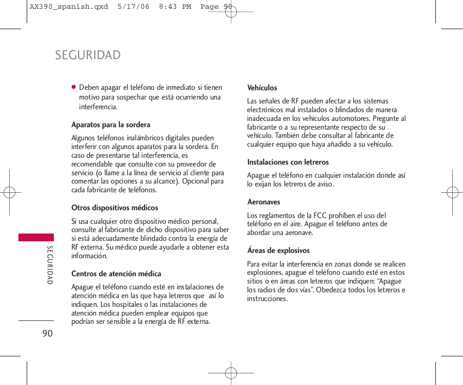 Seguridad | LG AX390 User Manual | Page 204 / 226