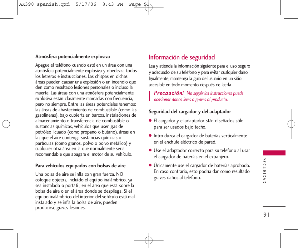 Información de seguridad | LG AX390 User Manual | Page 205 / 226
