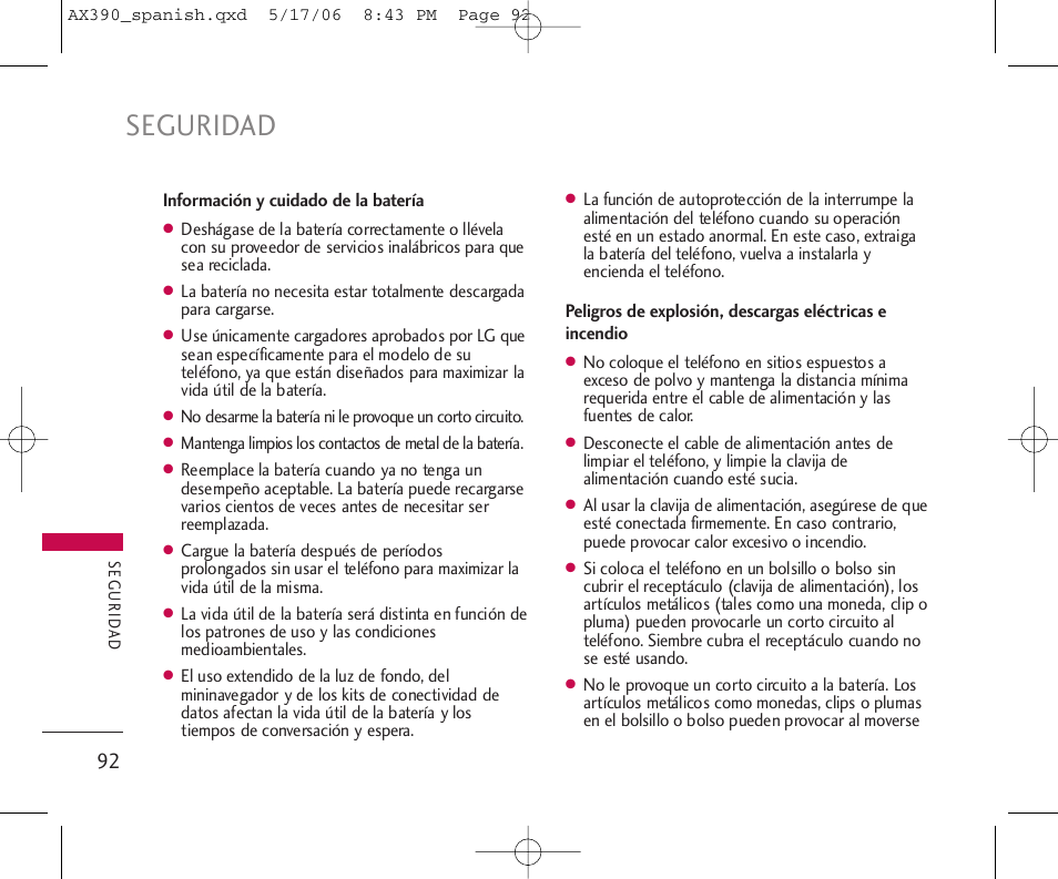 Seguridad | LG AX390 User Manual | Page 206 / 226