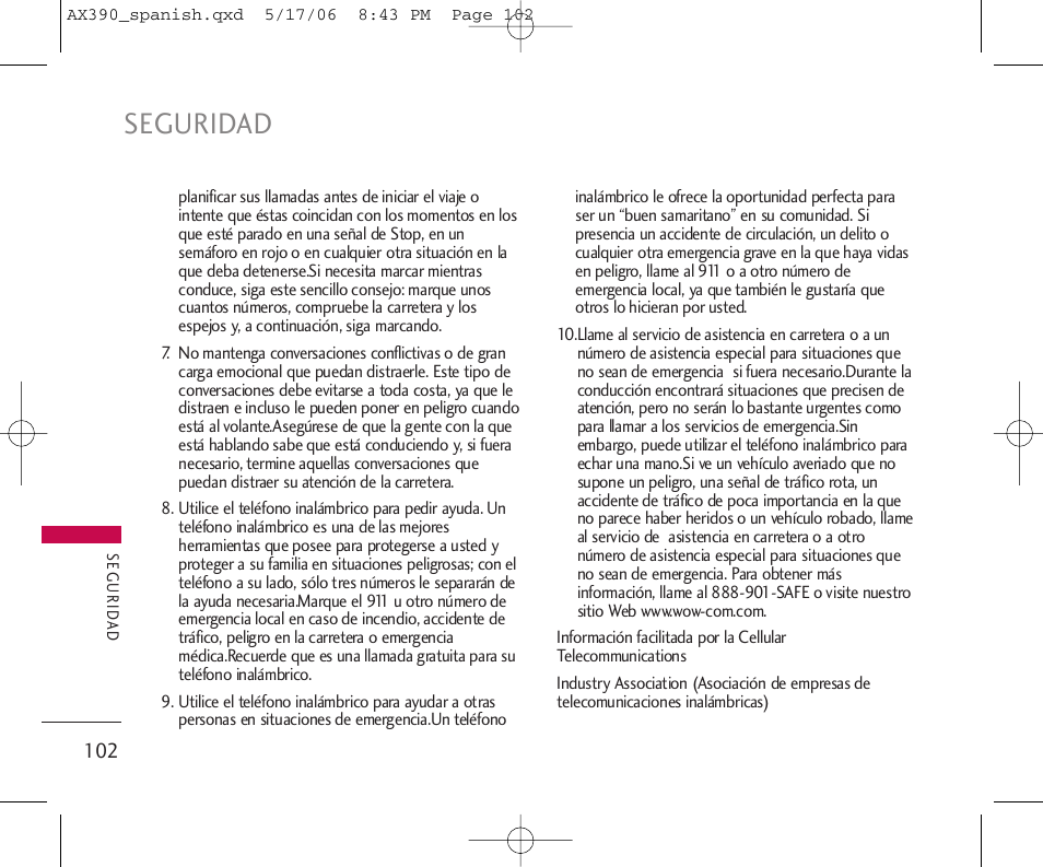 Seguridad | LG AX390 User Manual | Page 216 / 226