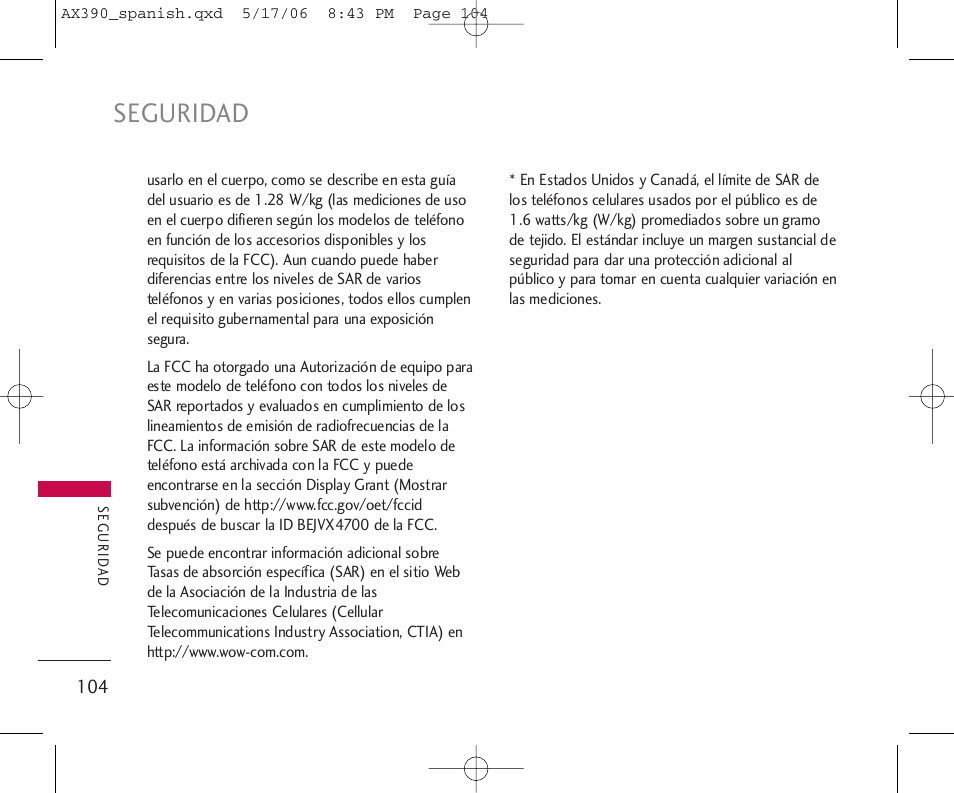 Seguridad | LG AX390 User Manual | Page 218 / 226