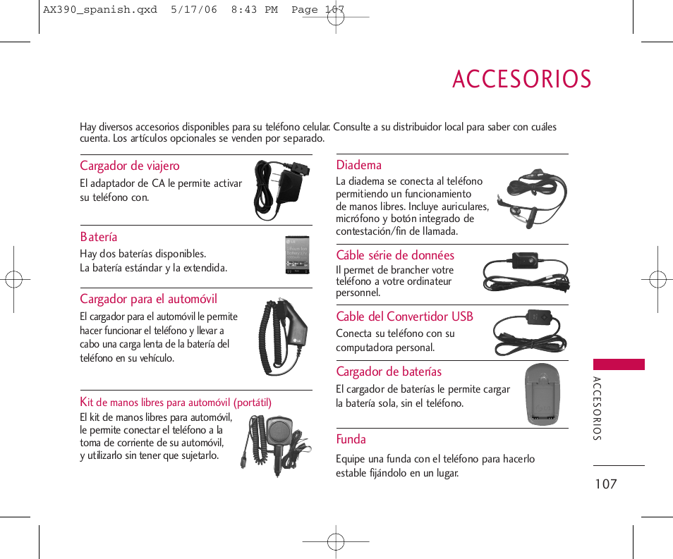 Accesorios | LG AX390 User Manual | Page 221 / 226