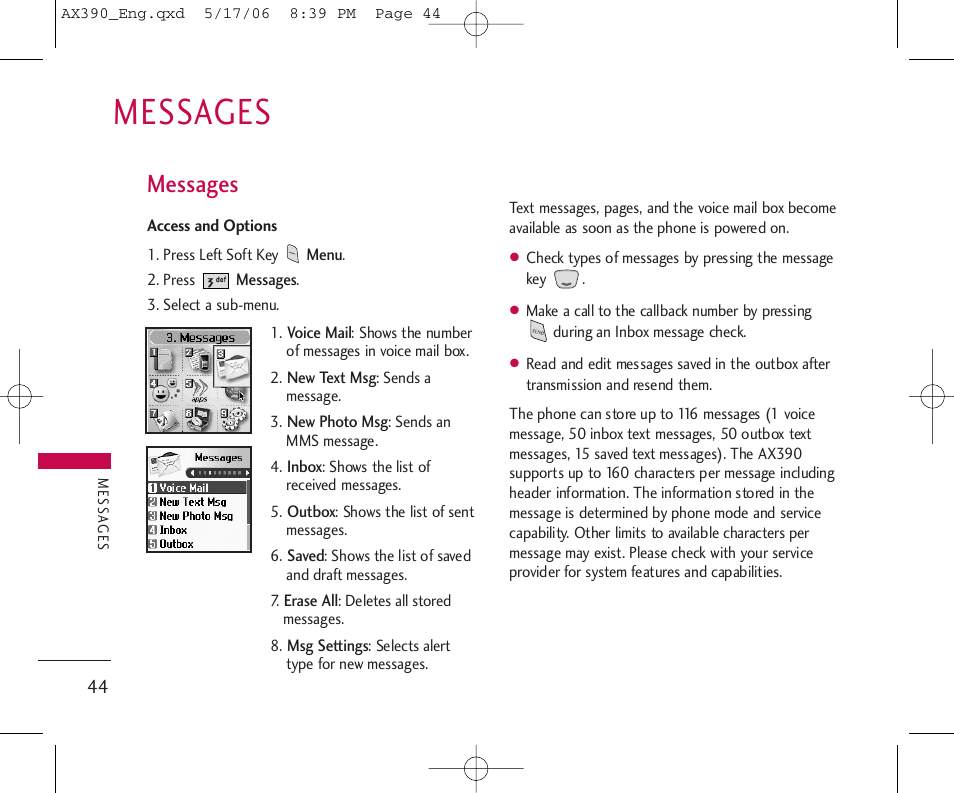 Messages | LG AX390 User Manual | Page 46 / 226