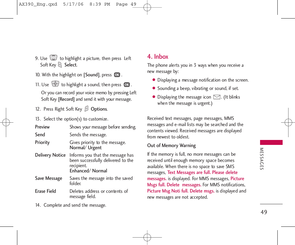 Inbox | LG AX390 User Manual | Page 51 / 226