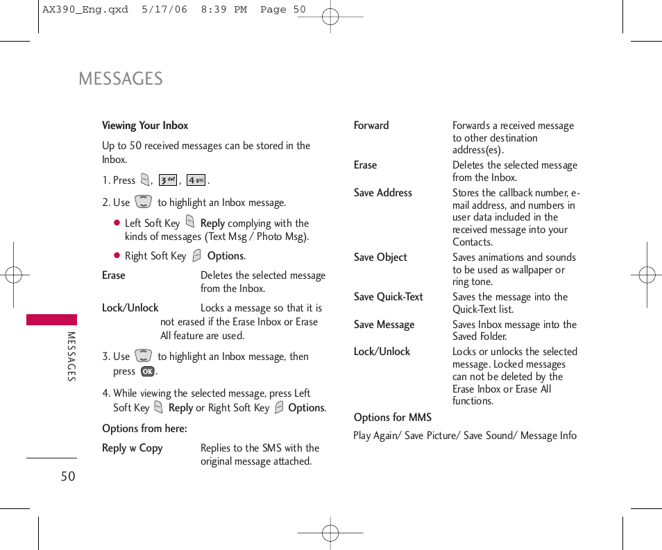 Messages | LG AX390 User Manual | Page 52 / 226