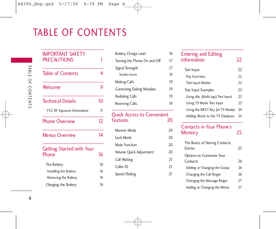 LG AX390 User Manual | Page 6 / 226