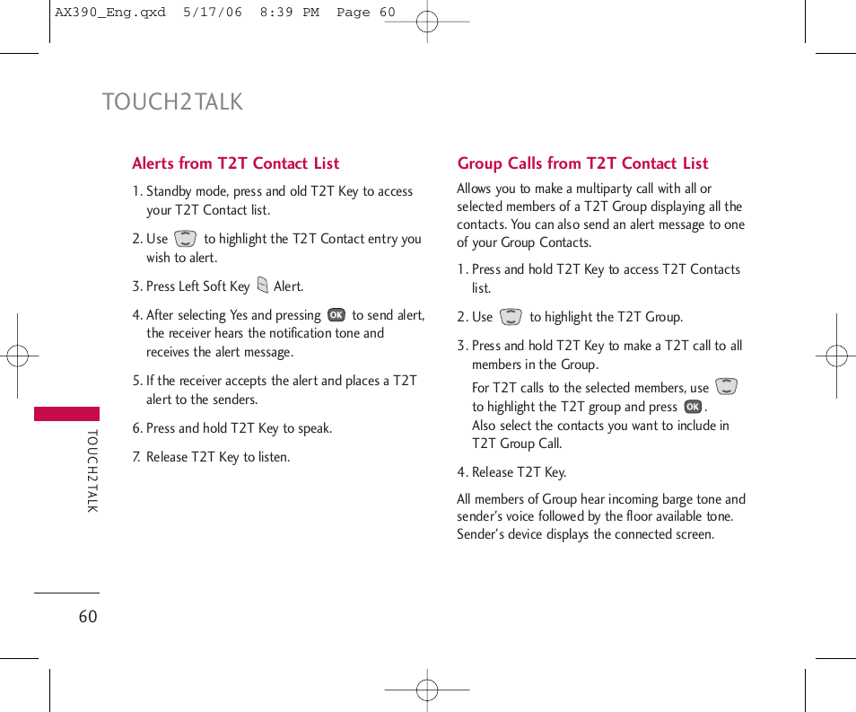 Touch2talk | LG AX390 User Manual | Page 62 / 226