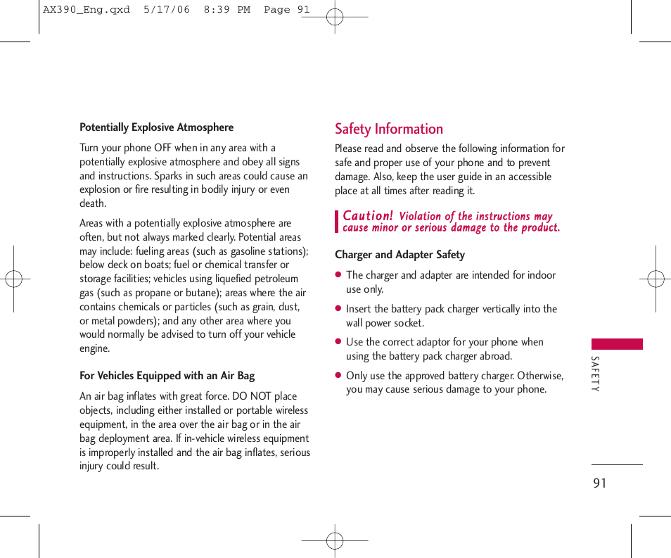 Safety information | LG AX390 User Manual | Page 93 / 226