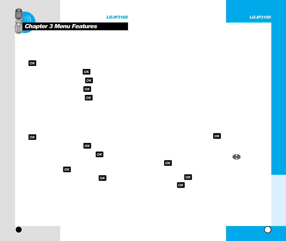 Phone book features, Changing your phone’s settings, Chapter 3 menu features | LG -IP3100 User Manual | Page 14 / 77