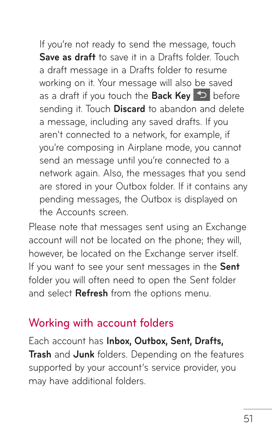 Working with account folders | LG C800 User Manual | Page 51 / 162