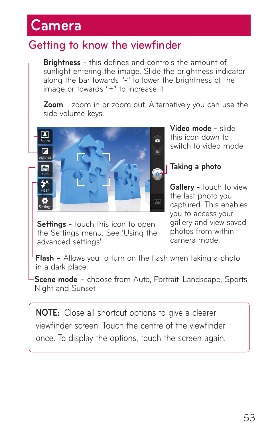 Camera, Getting to know the viewfinder | LG C800 User Manual | Page 53 / 162