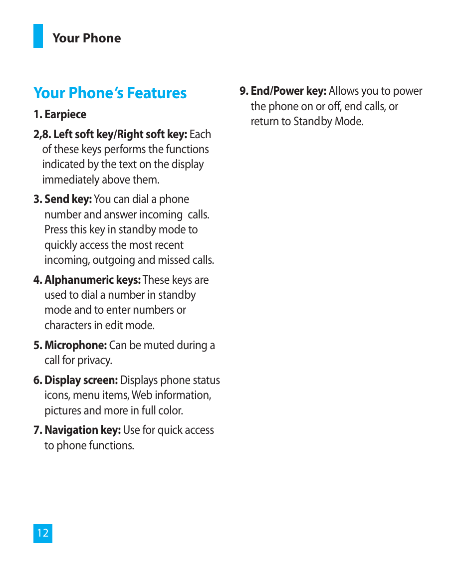 Your phone’s features | LG LG300G User Manual | Page 12 / 26