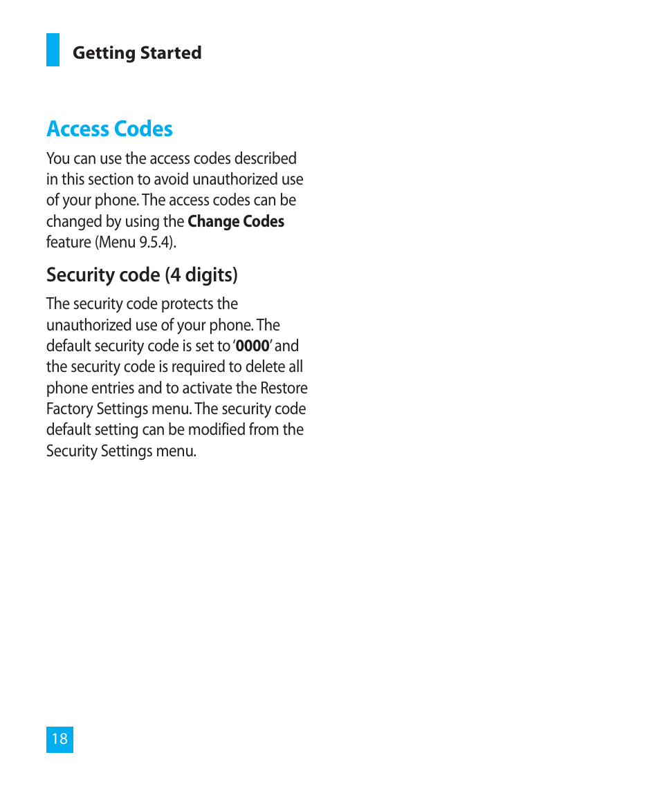 Access codes | LG LG300G User Manual | Page 18 / 26