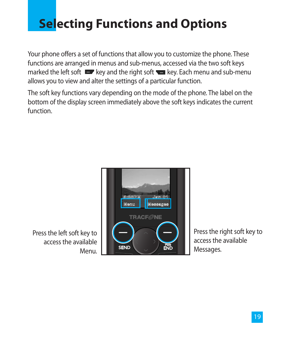 Selecting functions and options | LG LG300G User Manual | Page 19 / 26