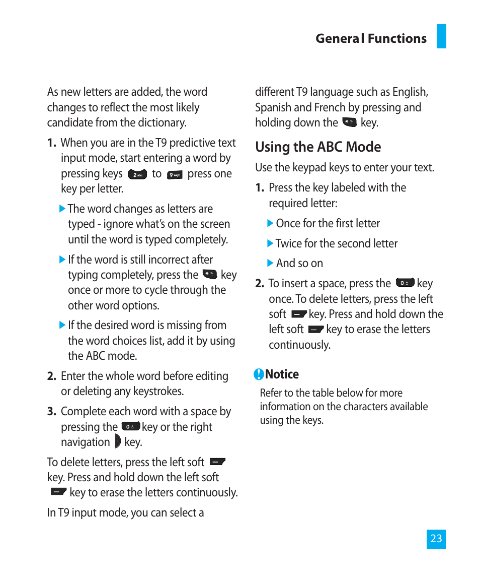 Using the abc mode | LG LG300G User Manual | Page 23 / 26