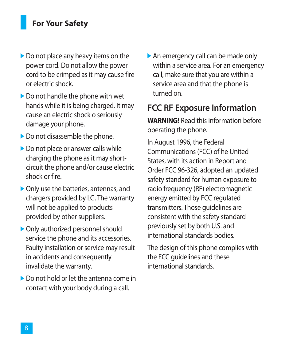 Fcc rf exposure information | LG LG300G User Manual | Page 8 / 26