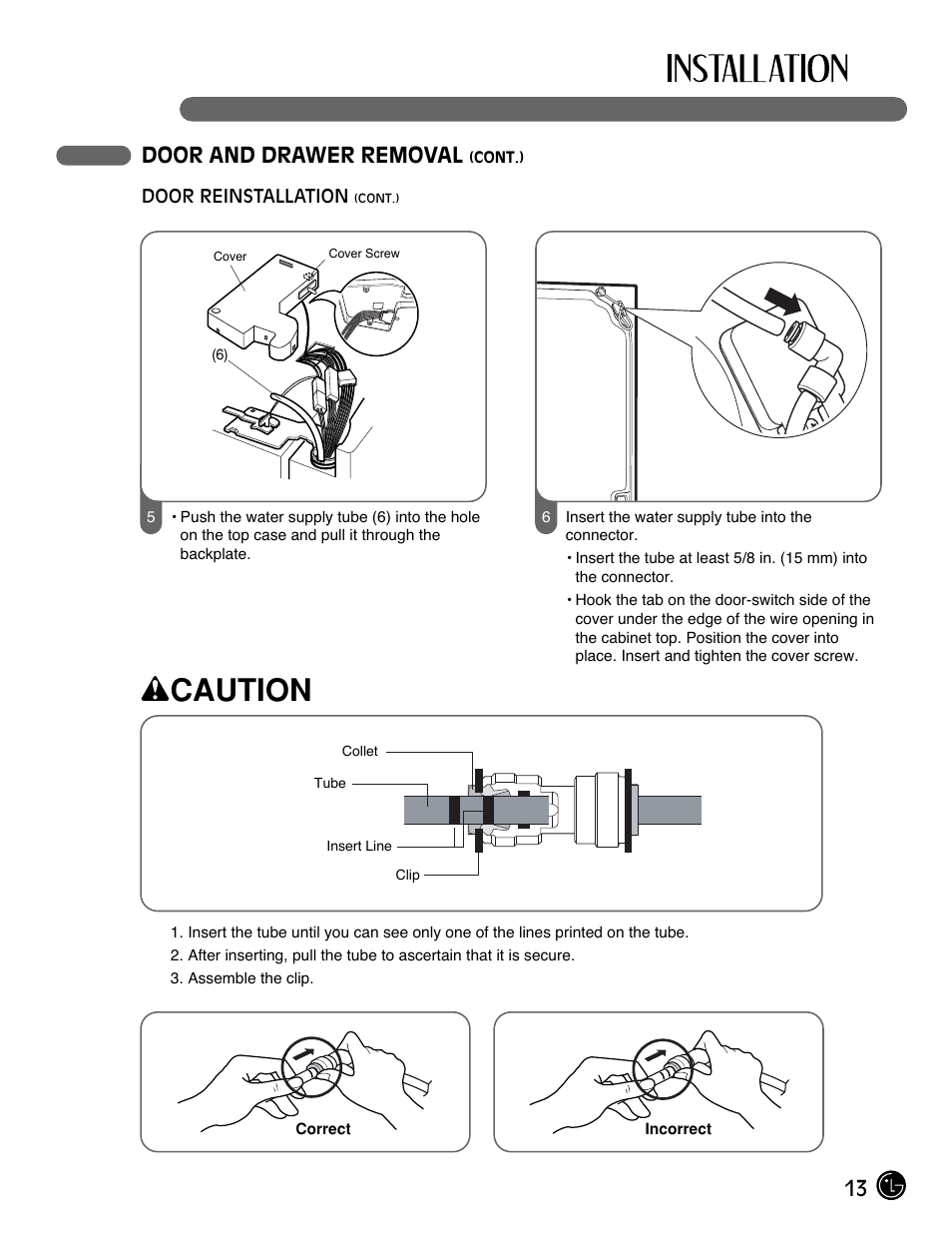 Wcaution, 13 door and drawer removal | LG LFX21971 User Manual | Page 13 / 43