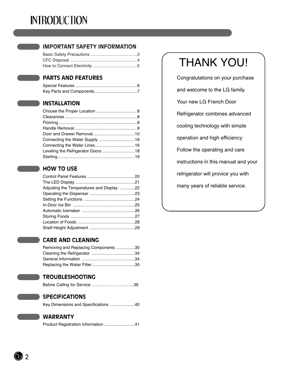 LG LFX21971 User Manual | Page 2 / 43