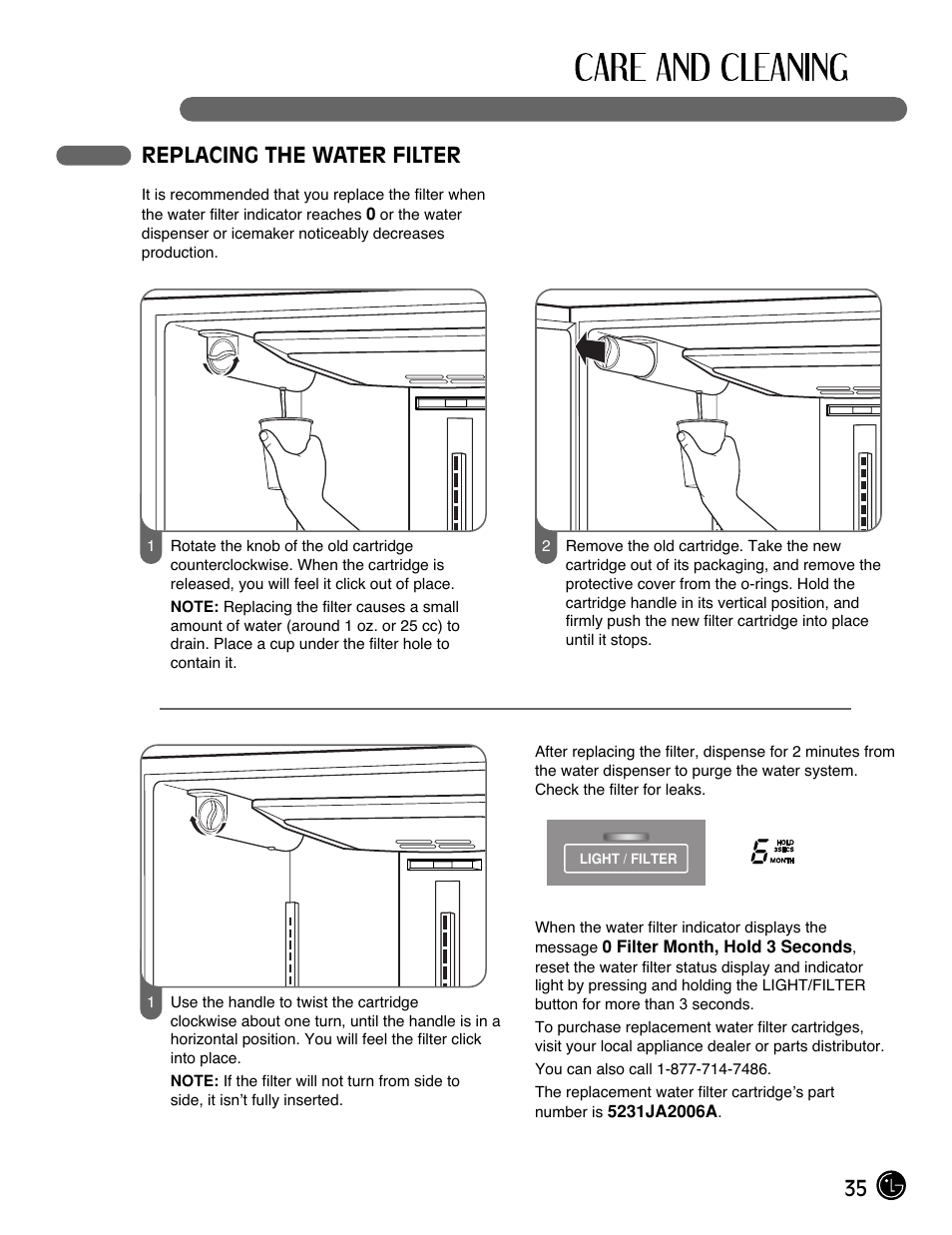 35 replacing the water filter | LG LFX21971 User Manual | Page 35 / 43