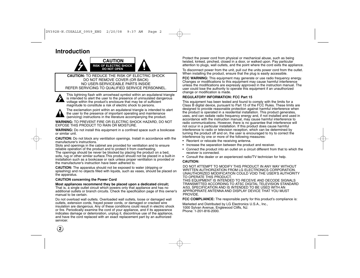 Introduction | LG DN898 User Manual | Page 2 / 17