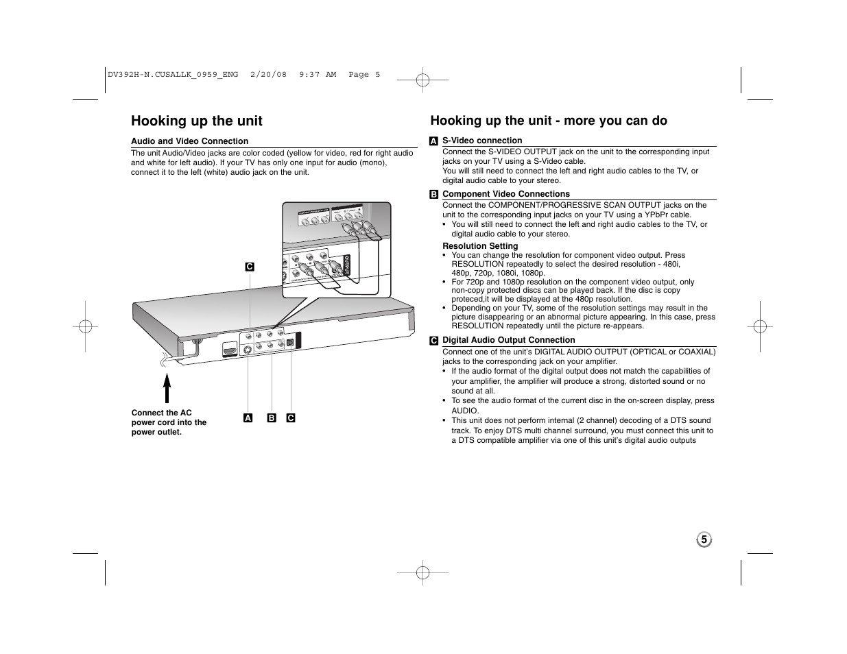 Hooking up the unit, Hooking up the unit - more you can do | LG DN898 User Manual | Page 5 / 17