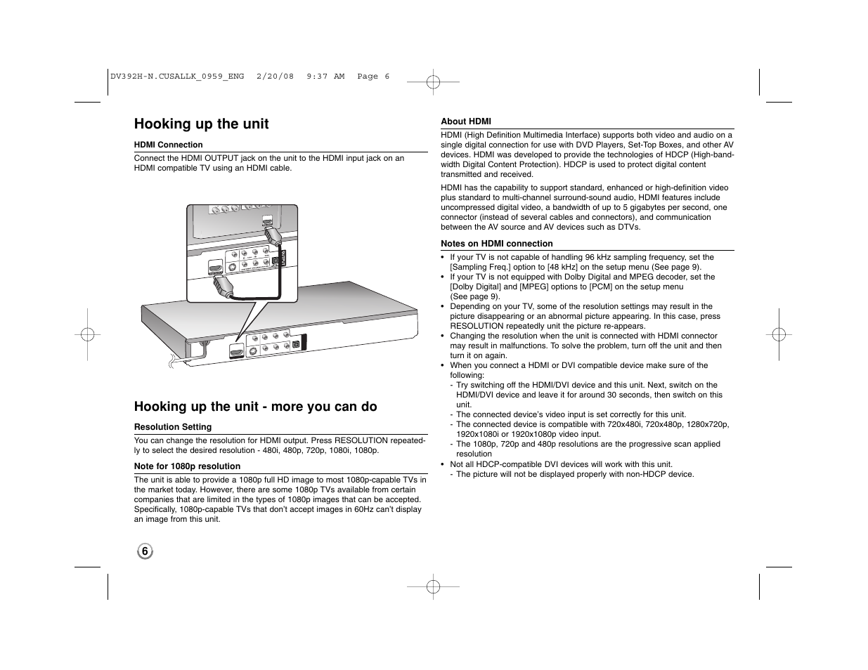 Hooking up the unit, Hooking up the unit - more you can do | LG DN898 User Manual | Page 6 / 17