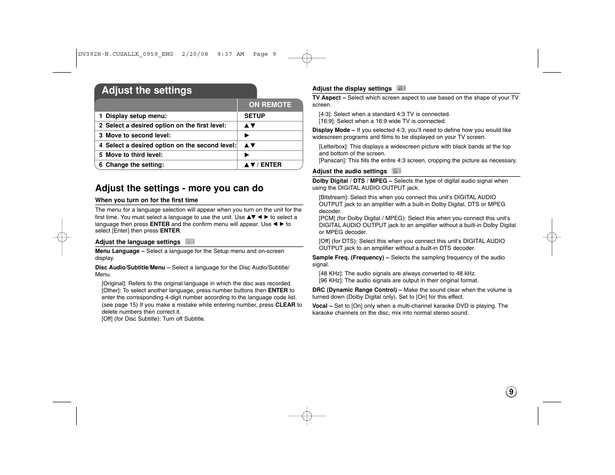 Adjust the settings, Adjust the settings - more you can do | LG DN898 User Manual | Page 9 / 17