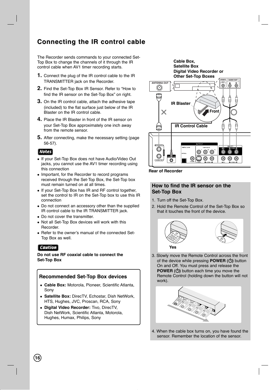 Connecting the ir control cable | LG RC897T User Manual | Page 16 / 75