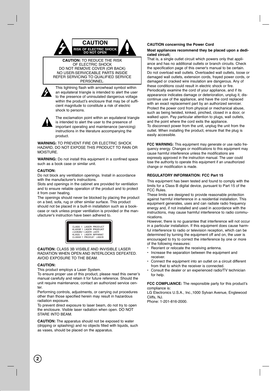 Caution | LG RC897T User Manual | Page 2 / 75
