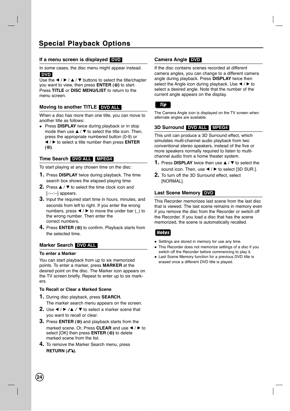 Special playback options | LG RC897T User Manual | Page 24 / 75