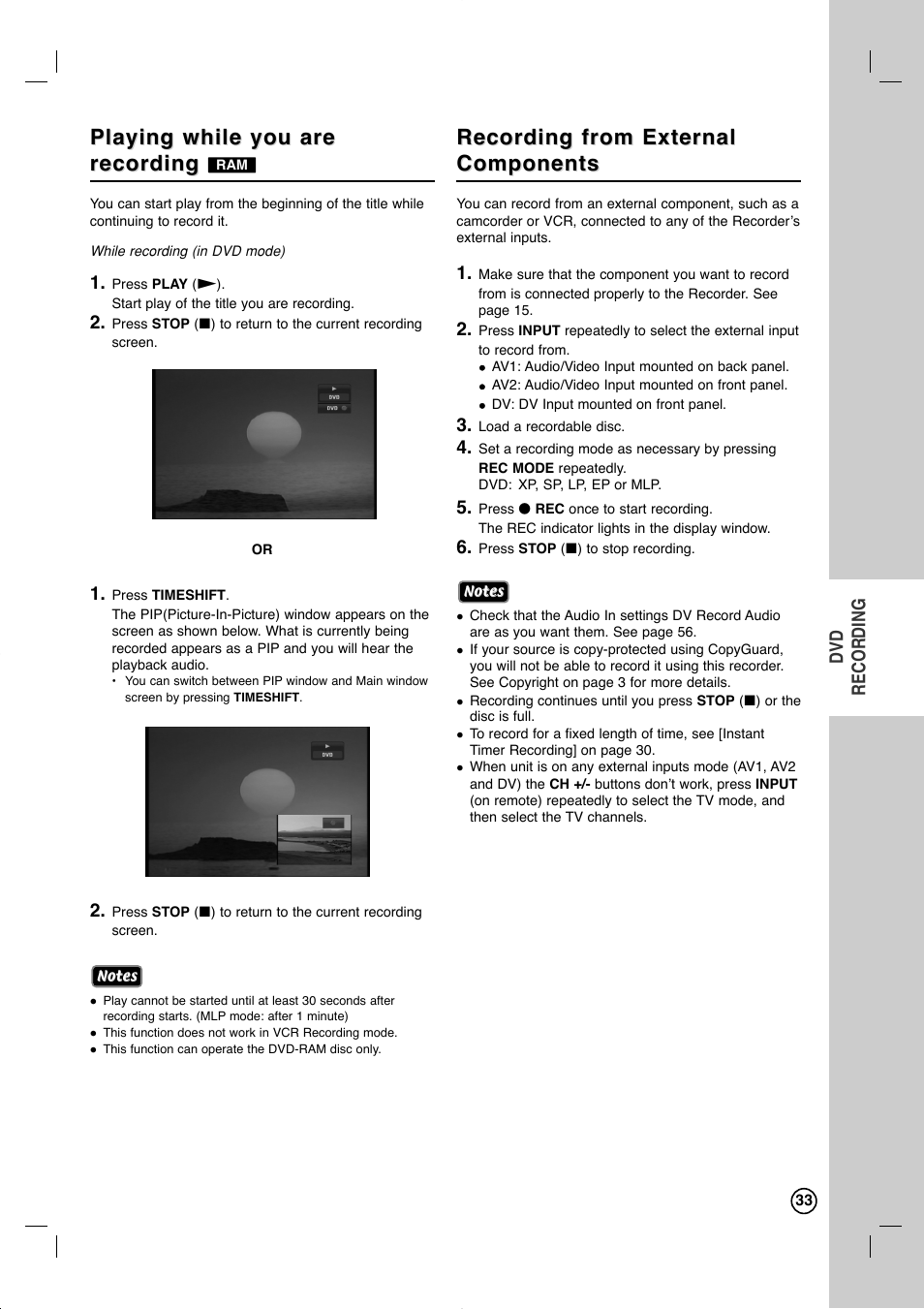 Playing while you are, Playing while you are recording recording, Recording from external | Recording from external components components | LG RC897T User Manual | Page 33 / 75
